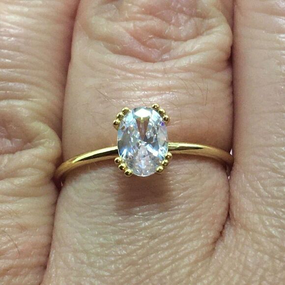 Yellow Gold Plated Sterling Silver Ring Size 6.75 Claw Prong Cubic Zirconia - Picture 15 of 16
